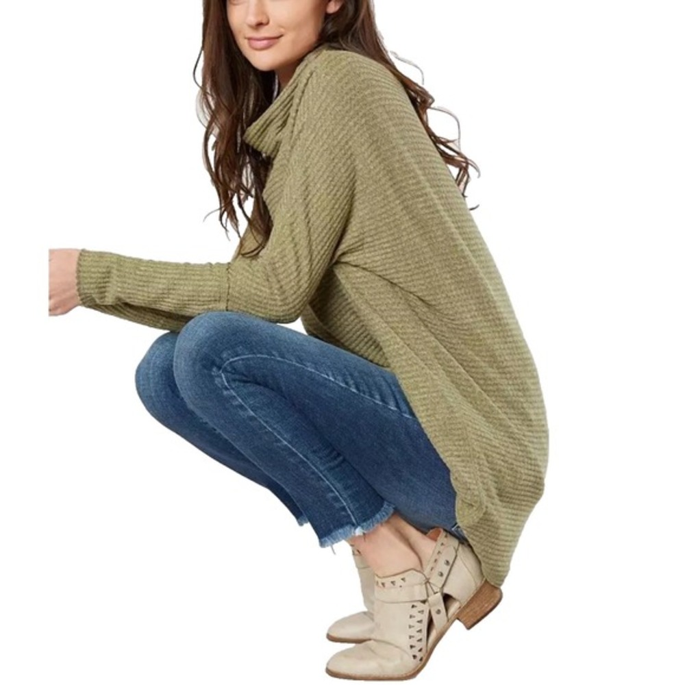 Free People We‎ The Free Kitty Thermal Tunic Top Cowl Green Womens Medium Boho